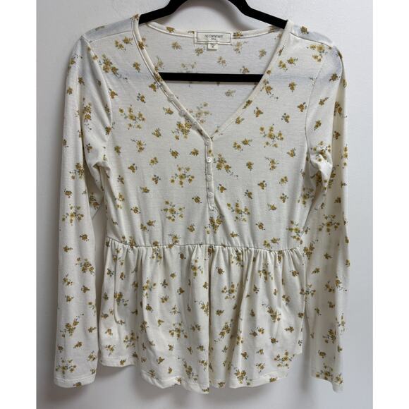 No Comment Tops - No Comment NYLA Floral Babydoll Peplum‎ Top Womens Medium Long Sleeve Cream